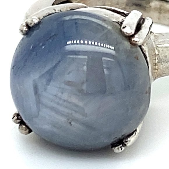 Blue Star Sapphire 14.01ct Platinum Silver Ring - Picture 7 of 7